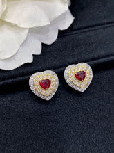 Load image into Gallery viewer, LUOWEND 18K White and Yellow Gold Real Natural Ruby Gemstone Earrings for Women