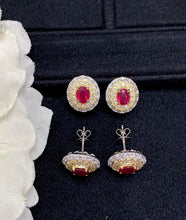 Load image into Gallery viewer, LUOWEND 18K White and Yellow Gold Real Natural Ruby Gemstone Earrings for Women