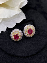 Load image into Gallery viewer, LUOWEND 18K White and Yellow Gold Real Natural Ruby Gemstone Earrings for Women