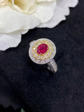 Load image into Gallery viewer, LUOWEND 18K White and Yellow Gold Real Natural Ruby Gemstone Ring for Women