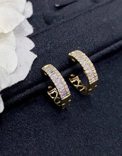 Load image into Gallery viewer, LUOWEND 18K Yellow Gold Real Natural Diamond Hoop Earrings for Women