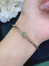 Load image into Gallery viewer, LUOWEND 18K Yellow Gold Real Natural Emerald Gemstone Bracelet for Women