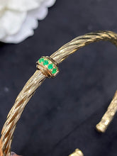 Load image into Gallery viewer, LUOWEND 18K Yellow Gold Real Natural Emerald Gemstone Bracelet for Women