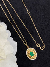 Load image into Gallery viewer, LUOWEND 18K Yellow Gold Real Natural Emerald Gemstone Necklace for Women