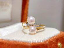 Load image into Gallery viewer, LUOWEND 18K Yellow or Rose Gold Real Natural Peal Ring for Women