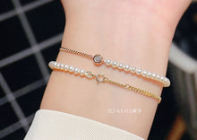 Load image into Gallery viewer, LUOWEND 18K Yellow Gold Real Natural Diamond and Pearl Bracelet for Women
