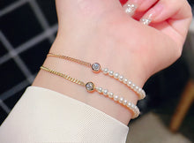 Load image into Gallery viewer, LUOWEND 18K Yellow Gold Real Natural Diamond and Pearl Bracelet for Women