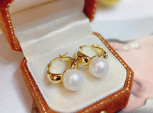 Load image into Gallery viewer, LUOWEND 18K Yellow Gold Real Natural Pearl Hoop Earrings for Women