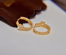 Load image into Gallery viewer, LUOWEND 18K Yellow Gold Real Natural Diamond Hoop Earrings for Women