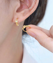 Load image into Gallery viewer, LUOWEND 18K Yellow Gold Real Natural Diamond Hoop Earrings for Women