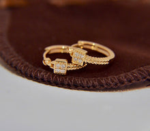 Load image into Gallery viewer, LUOWEND 18K Yellow Gold Real Natural Diamond Hoop Earrings for Women