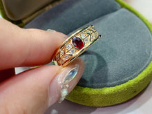 Load image into Gallery viewer, LUOWEND 18K Yellow Gold Real Natural Ruby Ring for Women