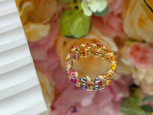 Load image into Gallery viewer, LUOWEND 18K Yellow Gold Real Natural Color Sapphire Ring for Women