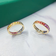 Load image into Gallery viewer, LUOWEND 18K Yellow Gold Real Natural Color Sapphire Ring for Women