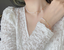 Load image into Gallery viewer, LUOWEND 18K Yellow Gold Real Natural Aquamarine and Pearl Necklace for Women