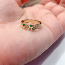Load image into Gallery viewer, LUOWEND 18K Yellow Gold Real Natural Diamond and Emerald Ring for Women