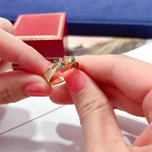 Load image into Gallery viewer, LUOWEND 18K Yellow Gold Real Natural Diamond and Emerald Ring for Women
