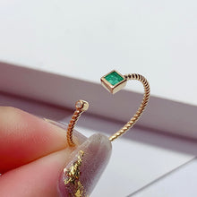 Load image into Gallery viewer, LUOWEND 18K Yellow Gold Real Natural Diamond and Emerald Ring for Women