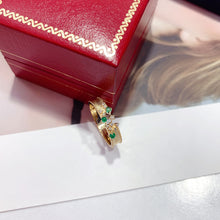 Load image into Gallery viewer, LUOWEND 18K Yellow Gold Real Natural Diamond and Emerald Ring for Women