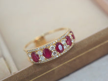 Load image into Gallery viewer, LUOWEND 18K Yellow Gold Real Natural Ruby and Diamond Gemstone Ring for Women