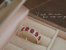 Load image into Gallery viewer, LUOWEND 18K Yellow Gold Real Natural Ruby and Diamond Gemstone Ring for Women