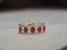Load image into Gallery viewer, LUOWEND 18K Yellow Gold Real Natural Ruby and Diamond Gemstone Ring for Women