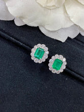 Load image into Gallery viewer, LUOWEND 18K White Gold Real Natural Emerald Gemstone Earrings for Women