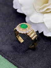 Load image into Gallery viewer, LUOWEND 18K Yellow Gold Real Natural Emerald Ring for Women