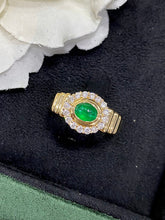 Load image into Gallery viewer, LUOWEND 18K Yellow Gold Real Natural Emerald Gemstone Ring for Women