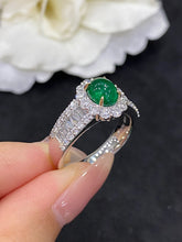 Load image into Gallery viewer, LUOWEND 18K White Gold Real Natural Emerald and Diamond Gemstone Ring for Women