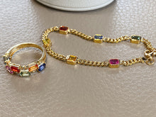 Load image into Gallery viewer, LUOWEND 18K Yellow Gold Real Natural Aquamarine Bracelet for Women