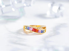 Load image into Gallery viewer, LUOWEND 18K Yellow Gold Real Natural Diamond and Aquamarine Ring for Women