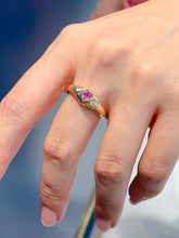 Load image into Gallery viewer, LUOWEND 18K Yellow Gold Real Natural Diamond and Aquamarine Ring for Women