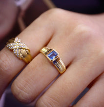 Load image into Gallery viewer, LUOWEND 18K Yellow Gold Real Natural Aquamarine Ring for Women