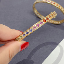 Load image into Gallery viewer, LUOWEND 18K Yellow Gold Natural Color Sapphire Bangle for Women