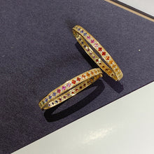 Load image into Gallery viewer, LUOWEND 18K Yellow Gold Natural Color Sapphire Bangle for Women