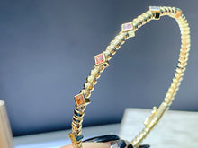 Load image into Gallery viewer, LUOWEND 18K Yellow Gold Real Natural Aquamarine Bangle for Women