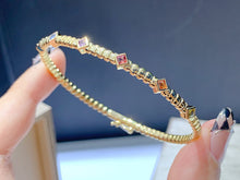 Load image into Gallery viewer, LUOWEND 18K Yellow Gold Real Natural Aquamarine Bangle for Women