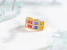 Load image into Gallery viewer, LUOWEND 18K Yellow Gold Real Natural Diamond and Aquamarine Ring for Women
