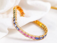 Load image into Gallery viewer, LUOWEND 18K Rose Gold Real Natural Aquamarine and Diamond Bracelet for Women