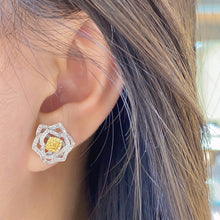 Load image into Gallery viewer, LUOWEND 18K White Gold Real Natural Yellow Diamond Stud Earrings for Women