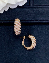 Load image into Gallery viewer, LUOWEND 18K Rose Gold Real Natural Diamond Hoop Earrings for Women