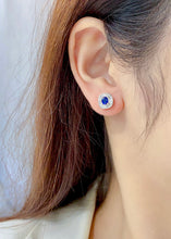 Load image into Gallery viewer, LUOWEND 18K White Gold Real Natural Sapphire Gemstone Earrings for Women