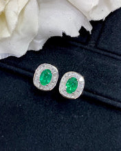 Load image into Gallery viewer, LUOWEND 18K White Gold Real Natural Emerald Gemstone Earrings for Women