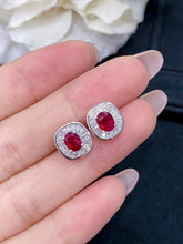 Load image into Gallery viewer, LUOWEND 18K White Gold Real Natural Ruby Gemstone Earrings for Women
