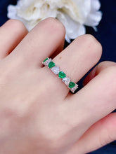 Load image into Gallery viewer, LUOWEND 18K White Gold Real Natural Emerald and Diamond Gemstone Ring for Women