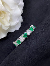 Load image into Gallery viewer, LUOWEND 18K White Gold Real Natural Emerald and Diamond Gemstone Ring for Women