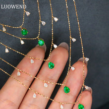Load image into Gallery viewer, LUOWEND 18K Yellow Gold Real Natural Emerald and Diamond Gemstone Necklace for Women