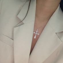 Load image into Gallery viewer, LUOWEND 18K White Gold Real Natural Diamond Cross Pendant Necklace for Women