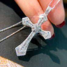 Load image into Gallery viewer, LUOWEND 18K White Gold Real Natural Diamond Cross Pendant Necklace for Women